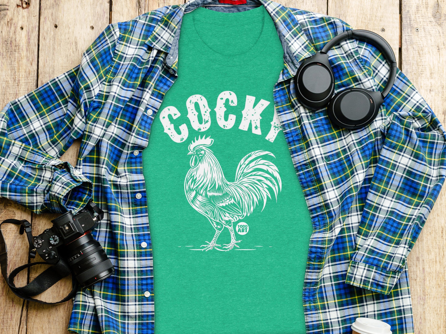 Cocky Rooster Graphic Green T-shirt product