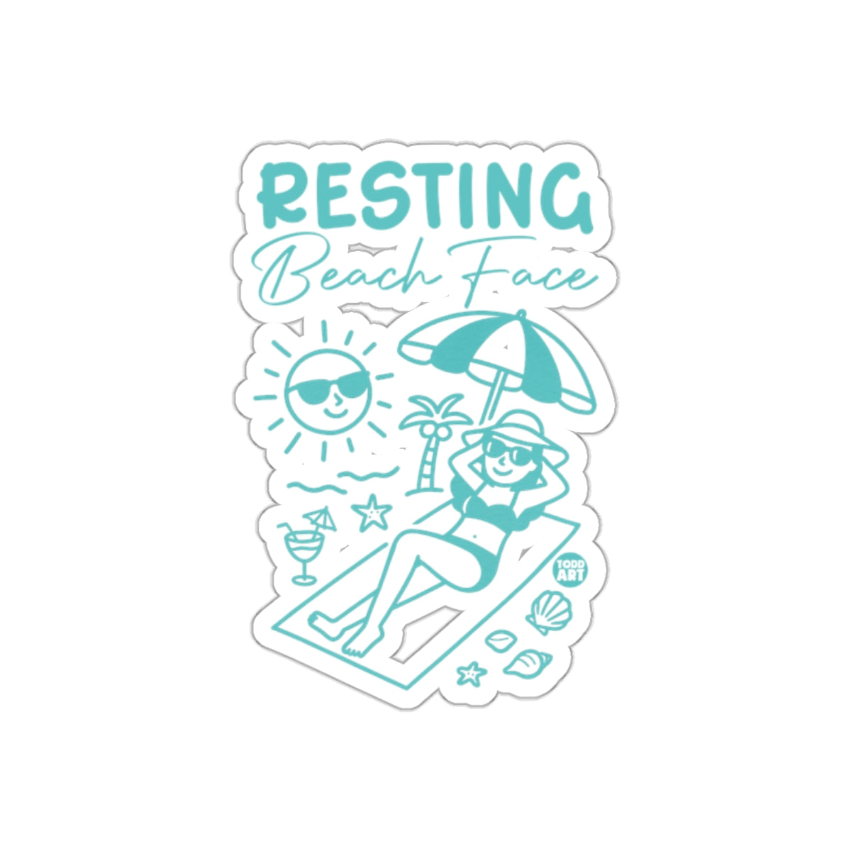 Resting Beach Face Sun and Palm Tree Graphic Sticker