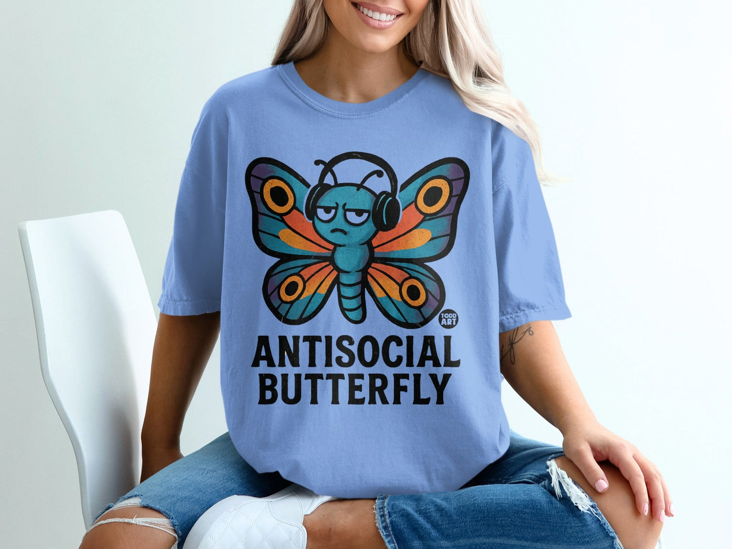 Antisocial Butterfly Graphic Tee with Colorful Print