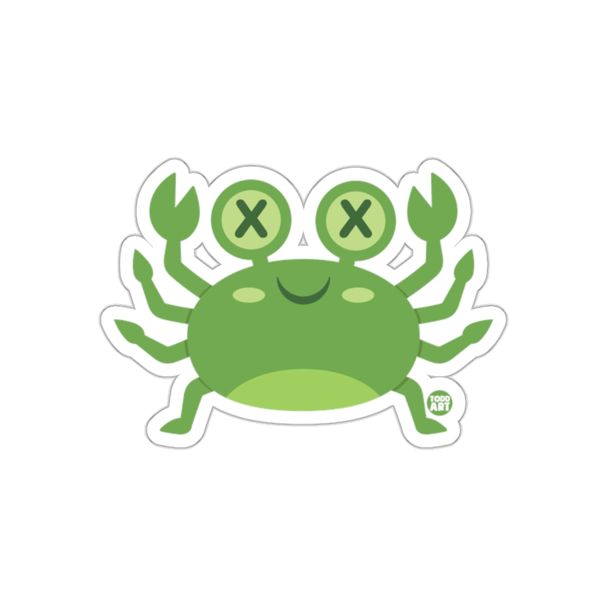 Happy Green Cartoon Crab Sticker for Kids and Adults
