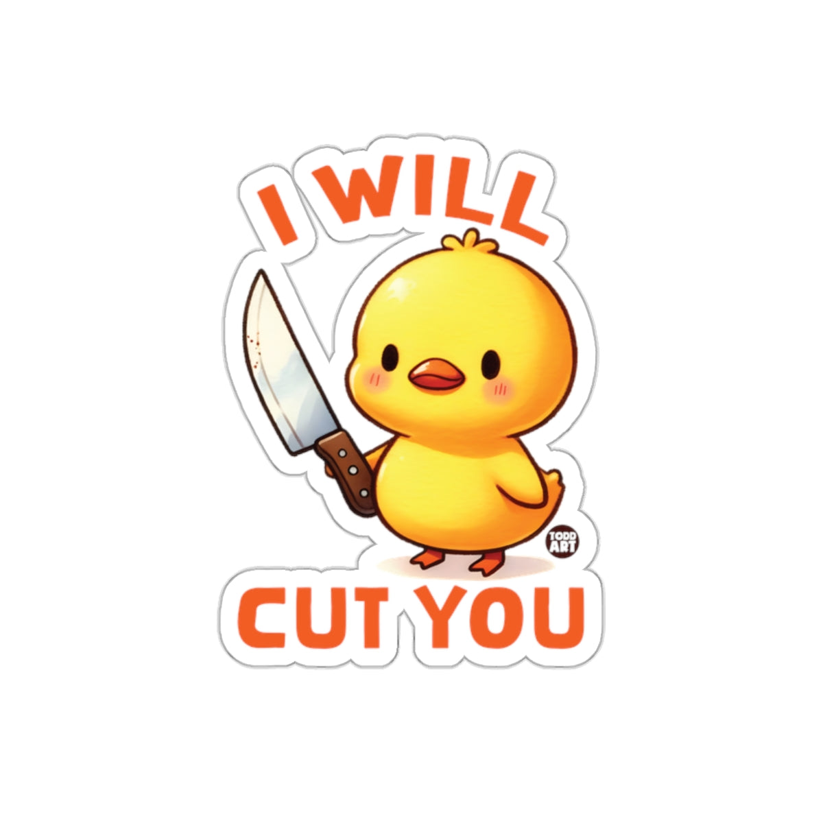 I Will Cut You Cute Bold Chick With Knife Sticker