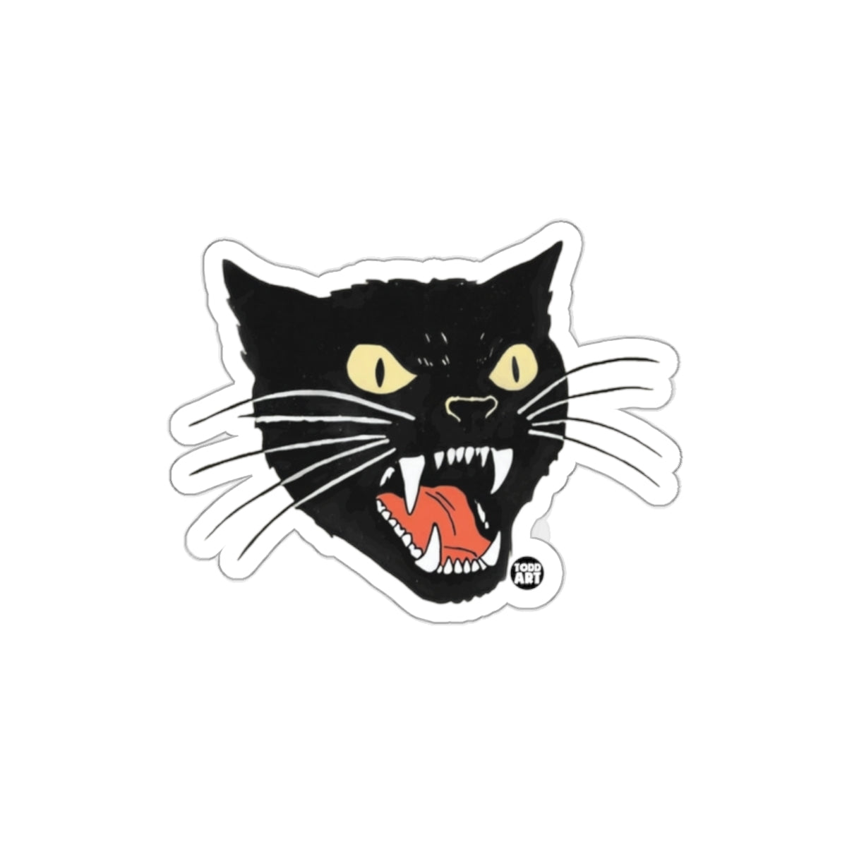 Black Cat Face with Fangs and Whiskers Graphic sticker