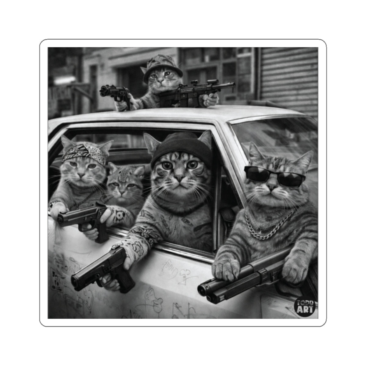 Gangster Cats Driving Car Armed Feline Squad Cool 