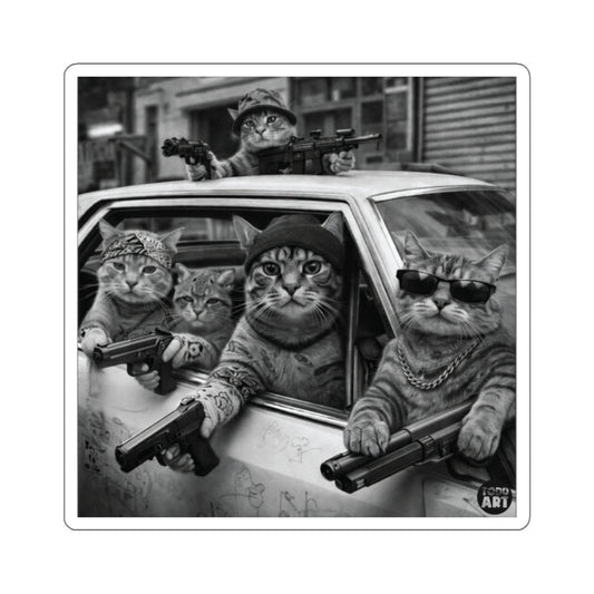 Gangster Cats Driving Car Armed Feline Squad Cool 
