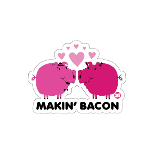 Makin Bacon Pink Pig Couple with Hearts Above Stickers