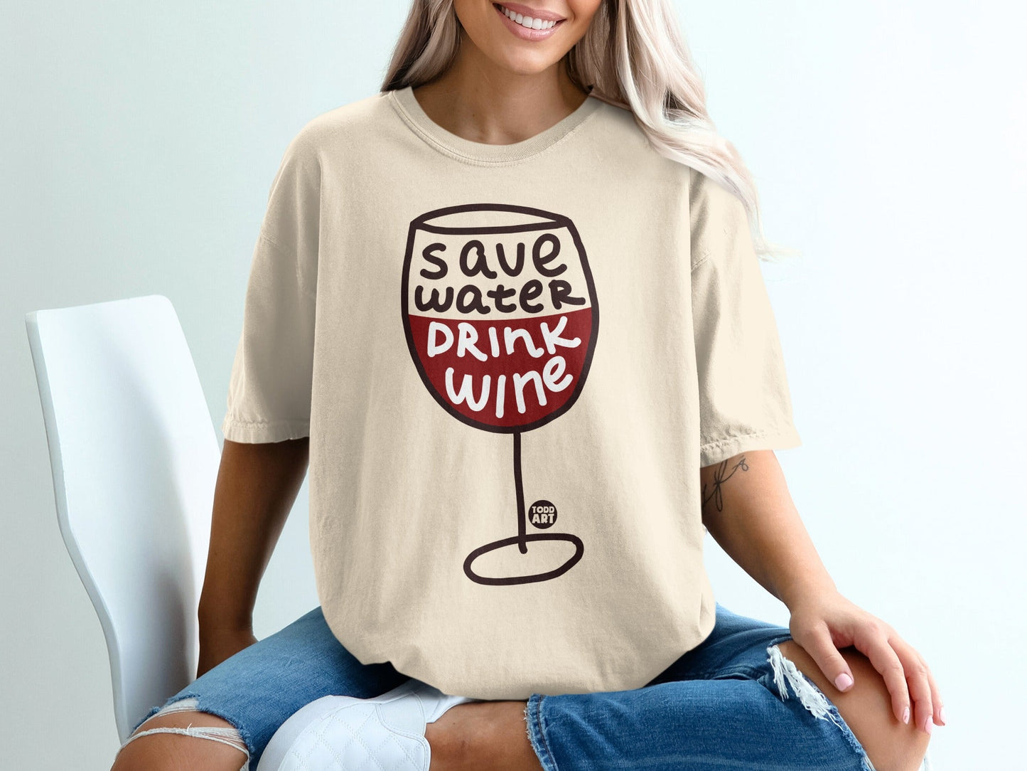 Save Water Drink Wine Graphic Tee-Shirt