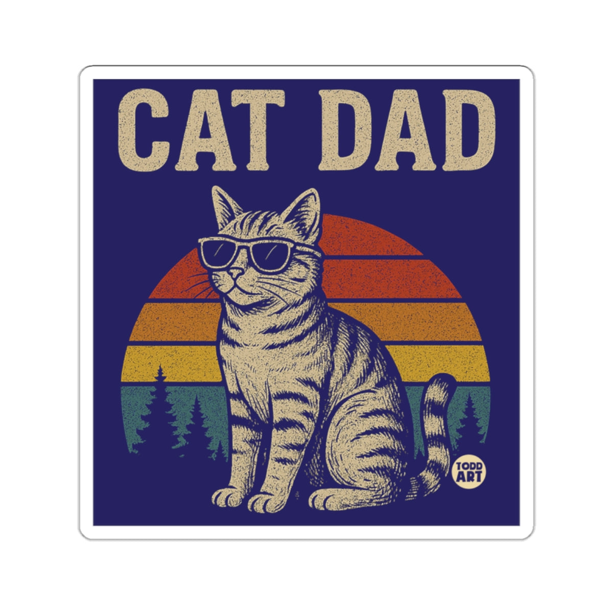 Retro Cat Dad with Sunglasses Graphic Art Sticker
