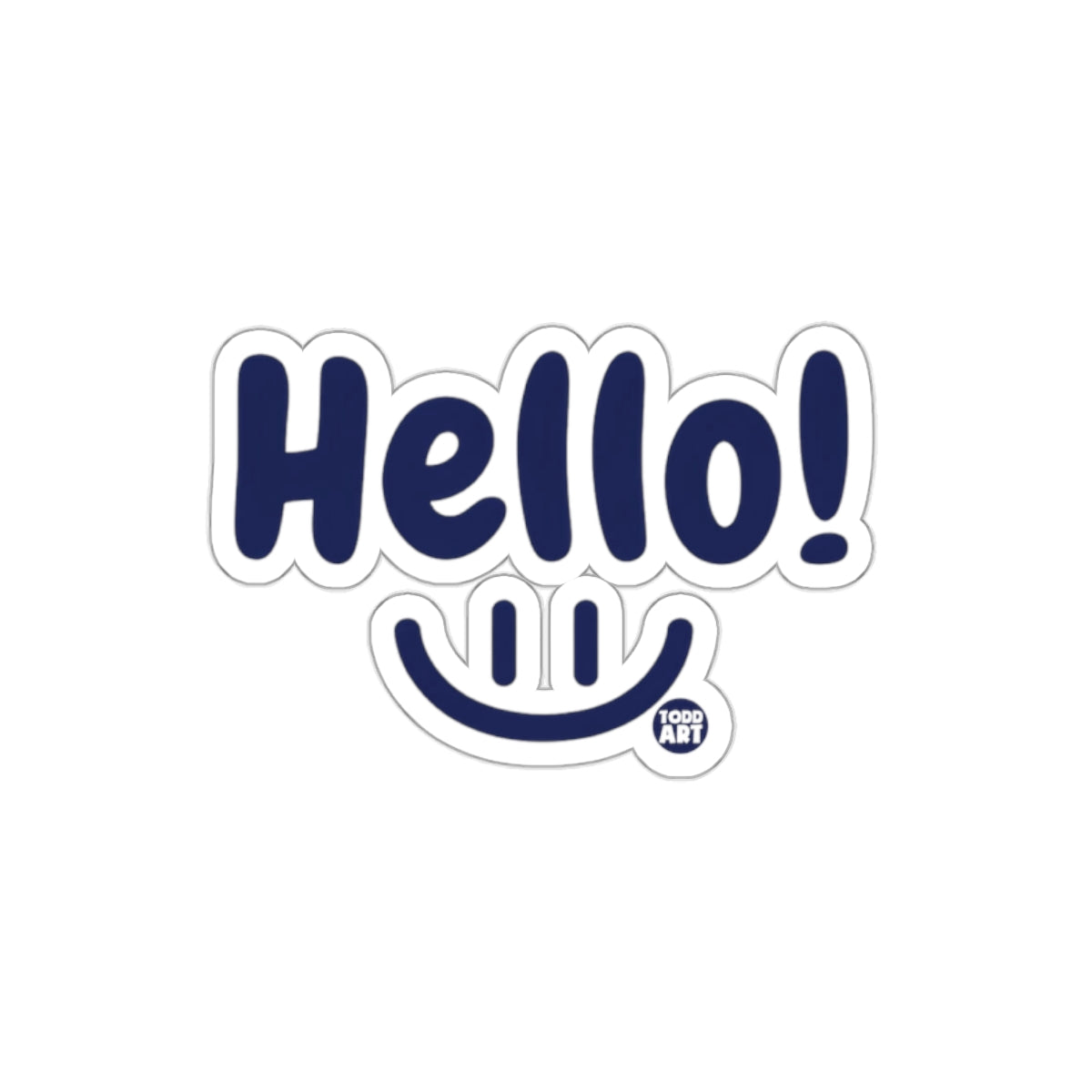 Hello Sticker with Smiley Face and Todd Art Logo