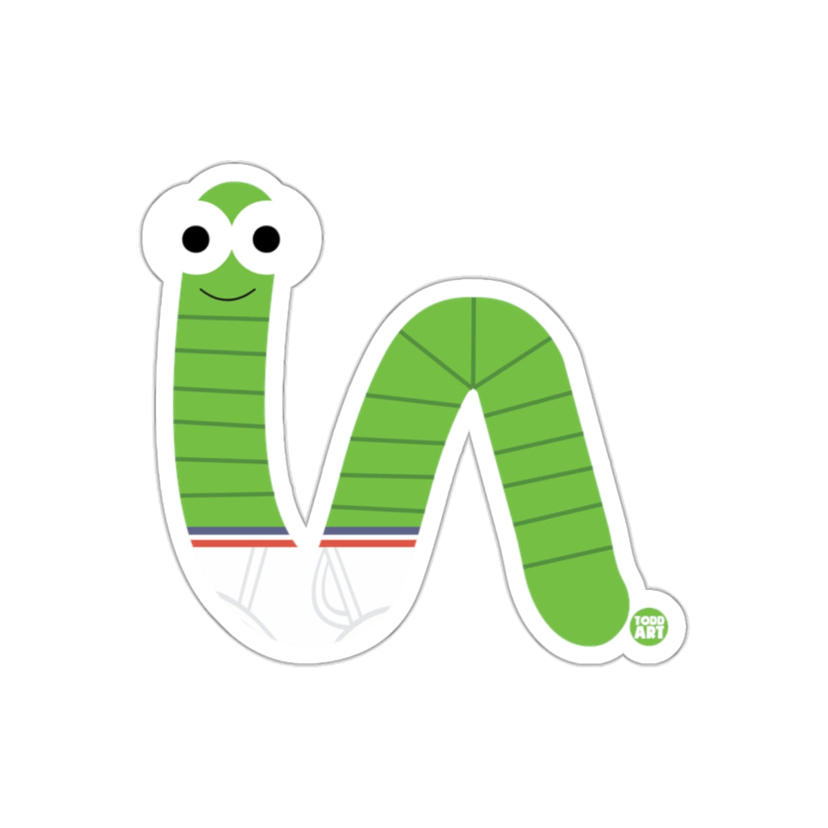 Cute Green Worm with Stripes Cartoon Sticker Product