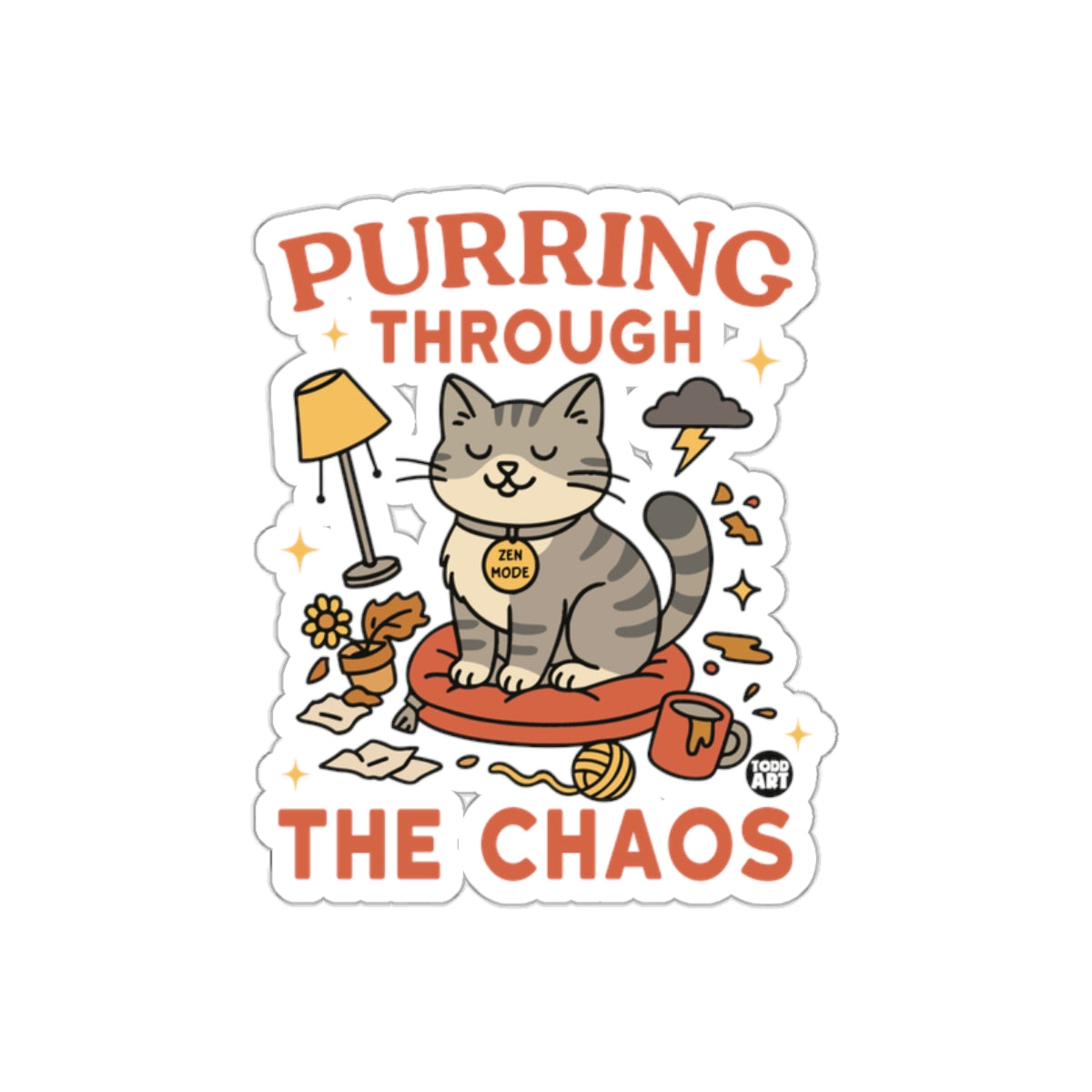Purring Through The Chaos Zen Mode Cat Sticker