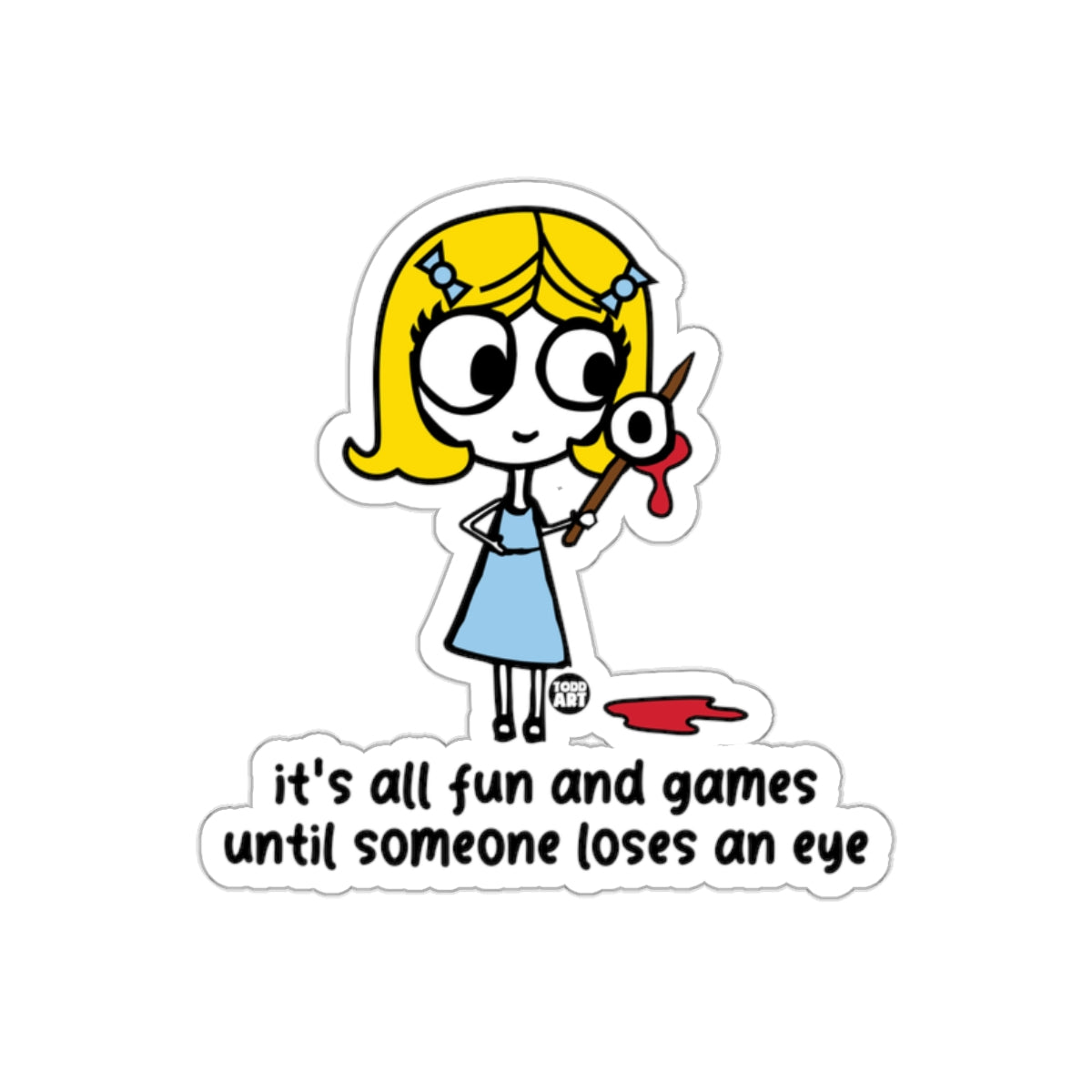 Cute Blonde Girl with Bloody Eye Cartoon Sticker