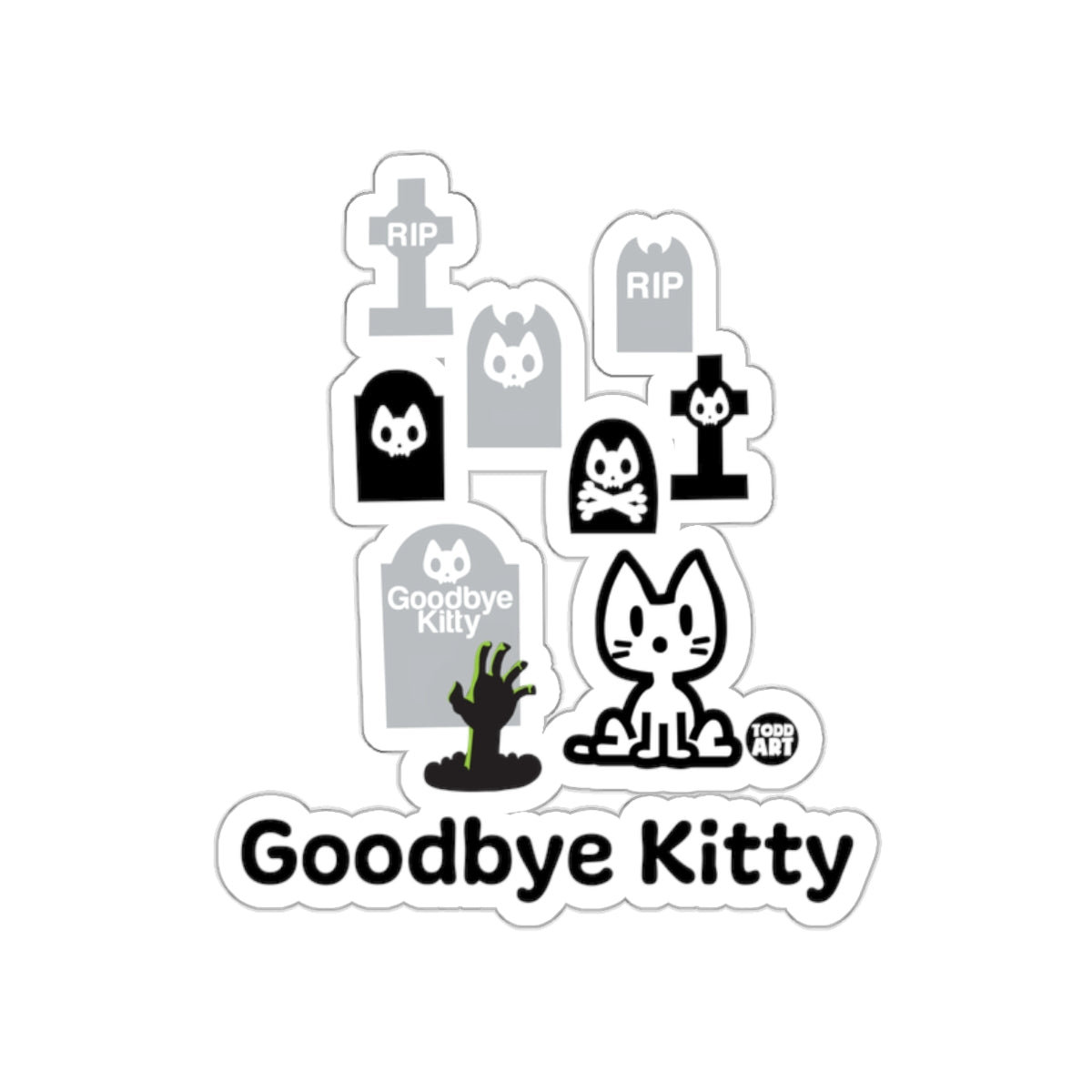 Goodbye Kitty Design with Gravestones Sticker