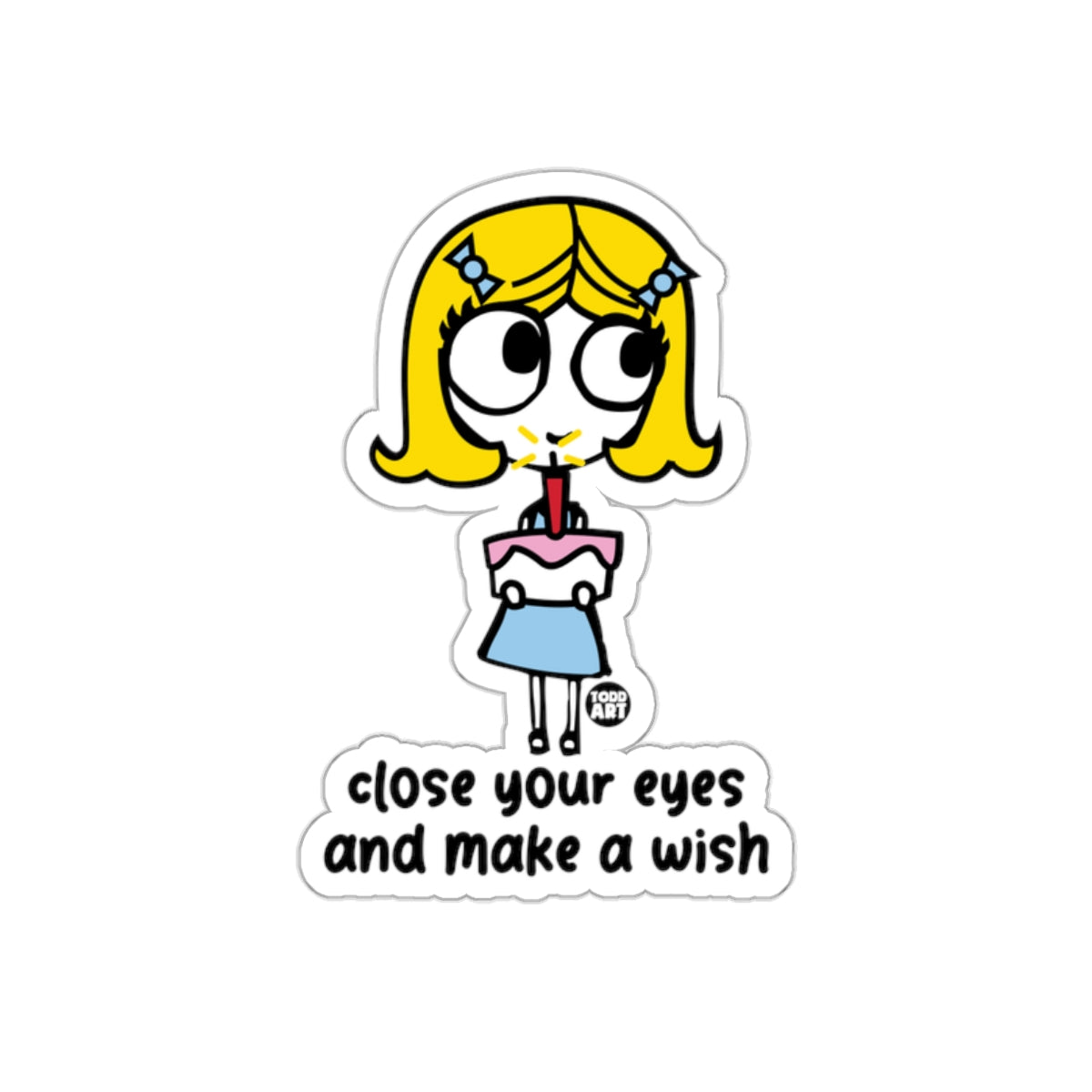 Cute Cartoon Girl with Cake Close Your Eyes Sticker