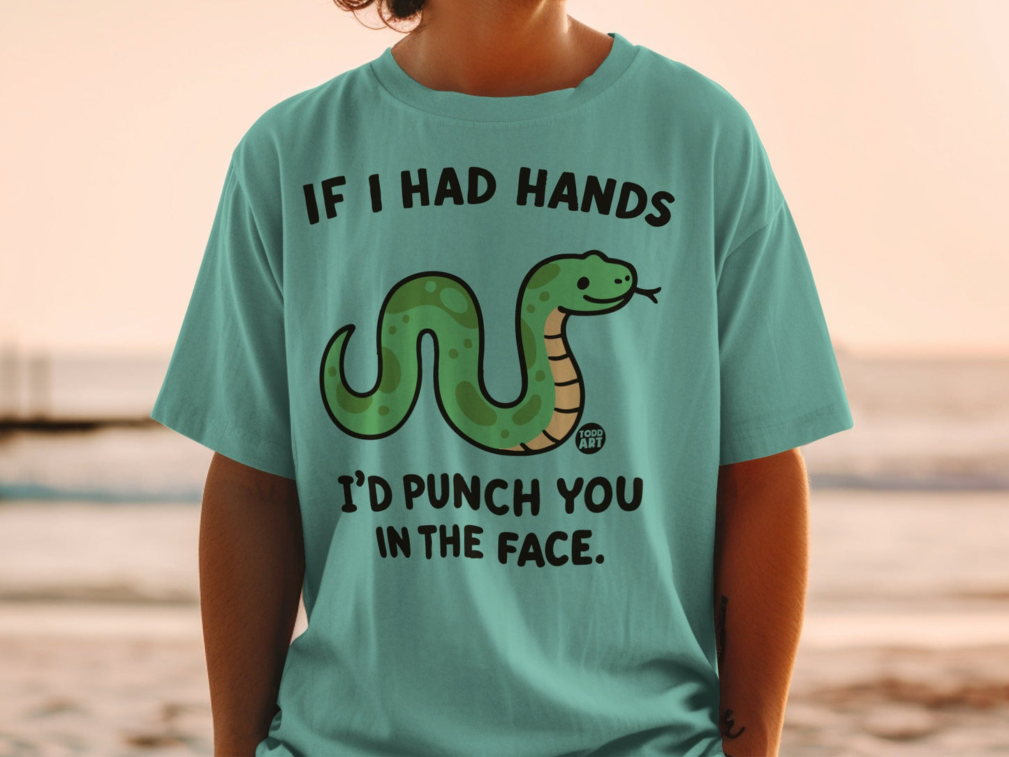 Green cartoon snake with text "If I Had Hands I'd Punch You In The Face".