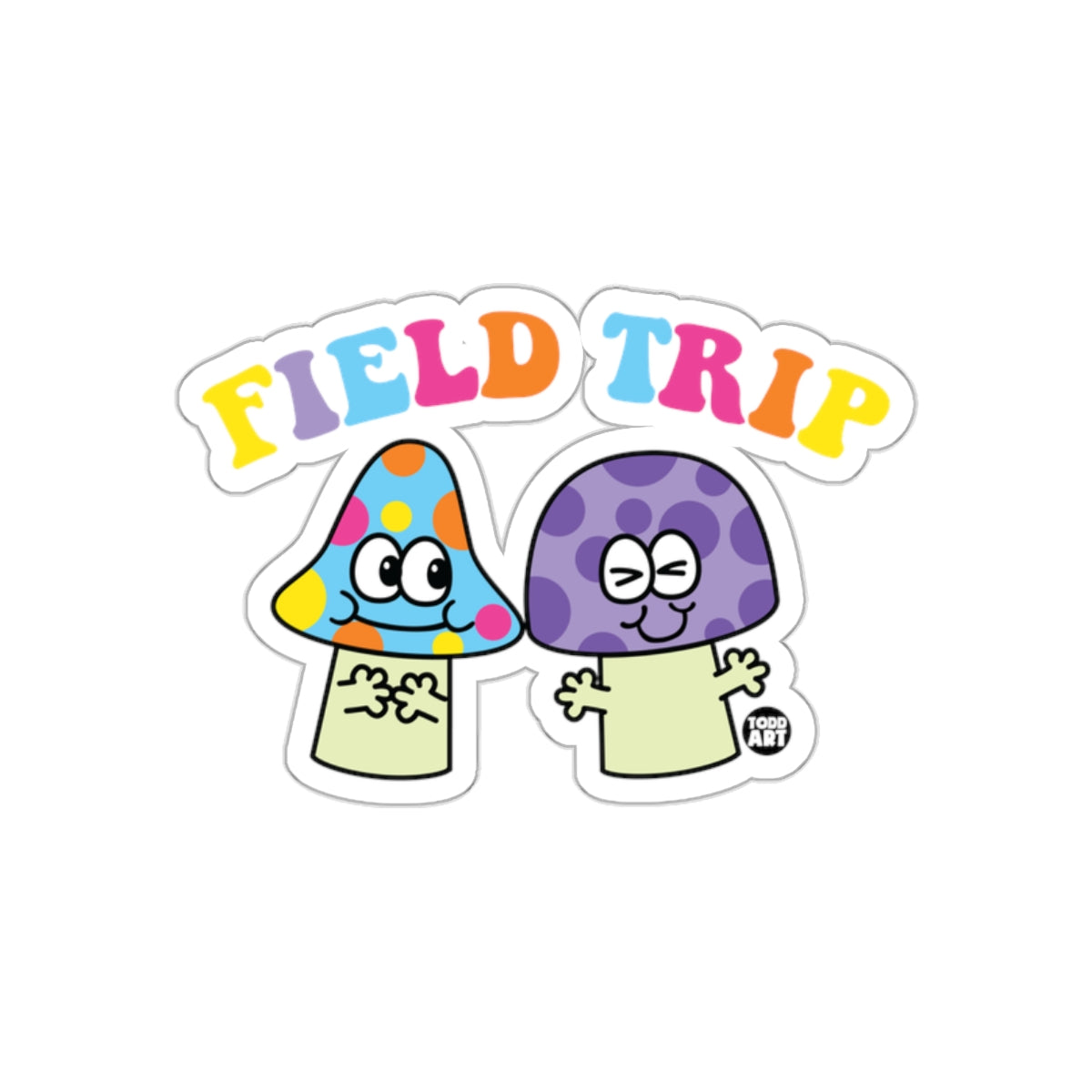 Colorful Field Trip Cartoon Mushrooms Sticker