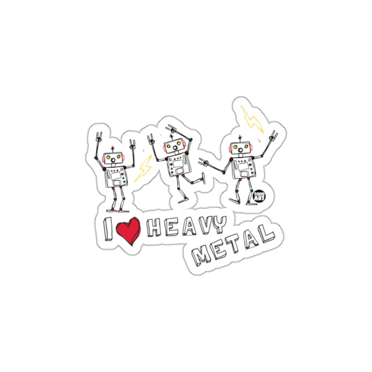 I Love Heavy Metal Robots Illustration sticker