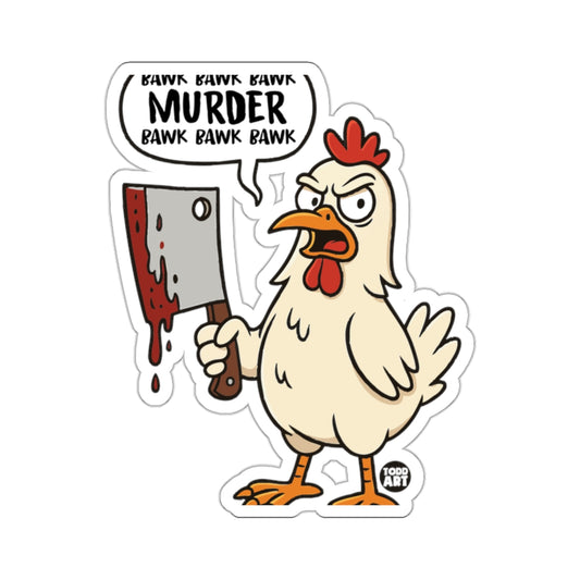 Angry Chicken with Cleaver Cartoon Sticker