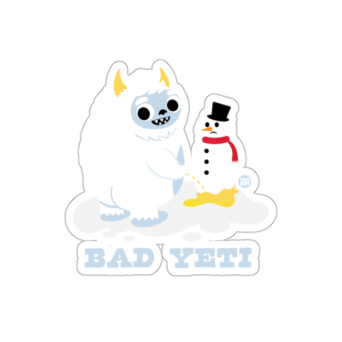 Cute Bad Yeti and Snowman Sticker Funny Design