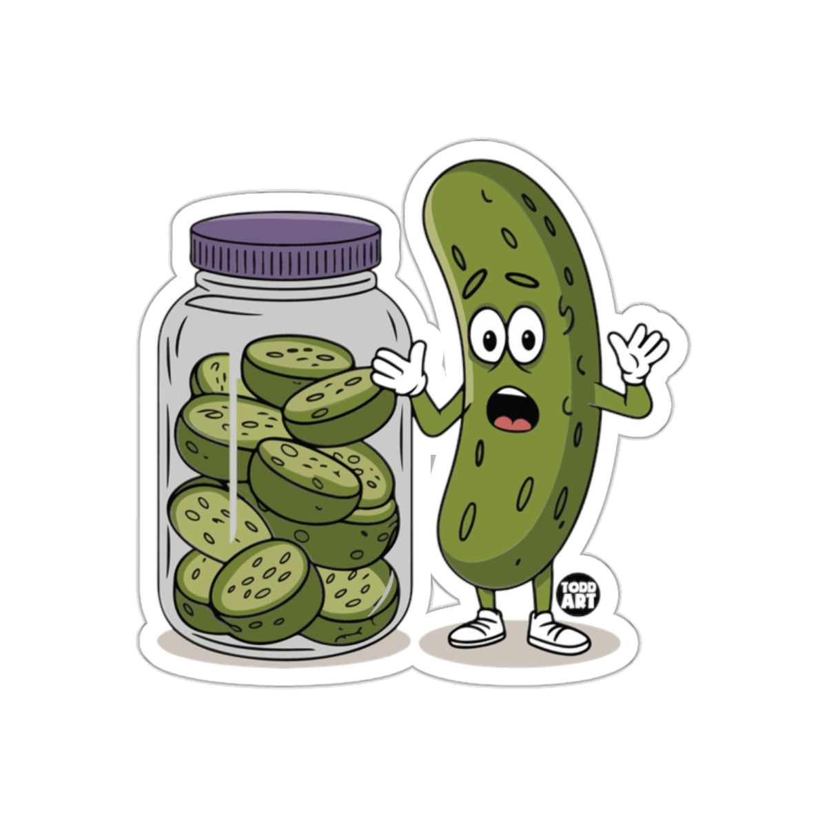 Cartoon Pickle Next To Sliced Pickles In Jar Stickers