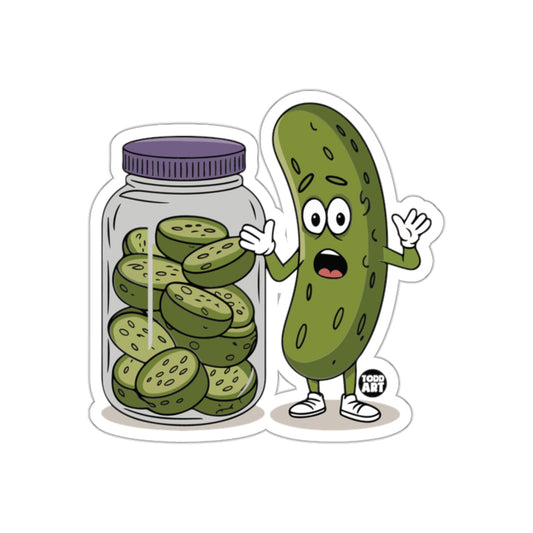 Cartoon Pickle Next To Sliced Pickles In Jar sticker