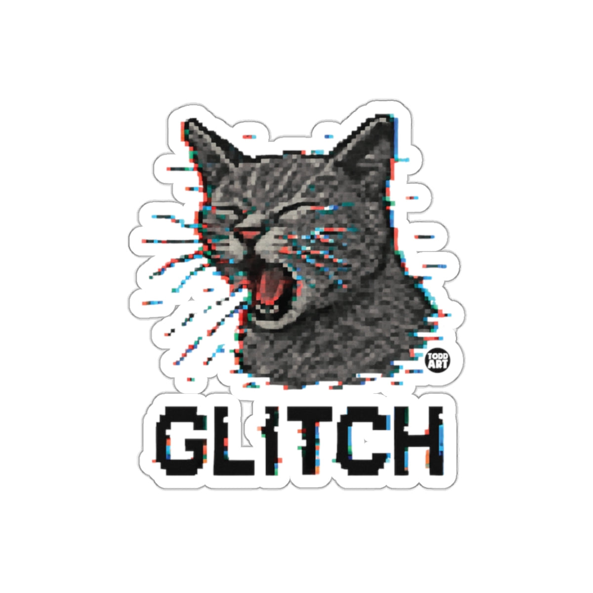 Glitch Effect Cat Illustration Sticker for Fun