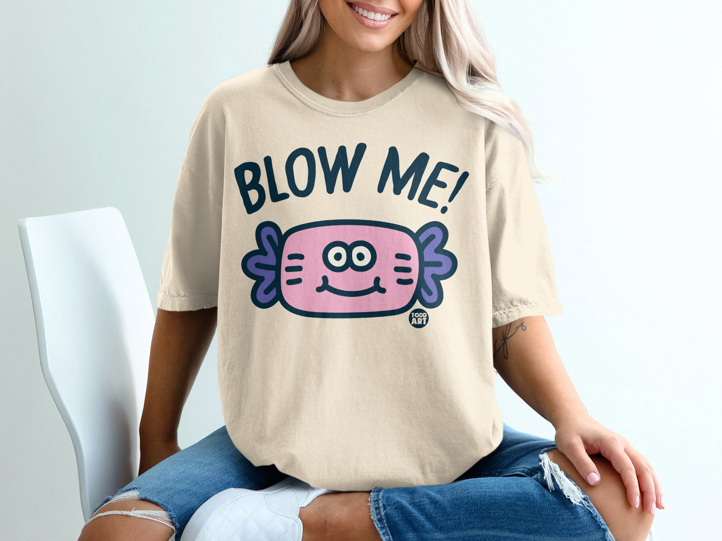 Blow Me Cute Cartoon Axolotl Graphic Tee Shirt