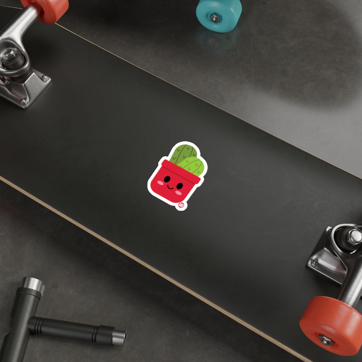 Cute Smiling Cactus in Red Pot Sticker on Skateboard