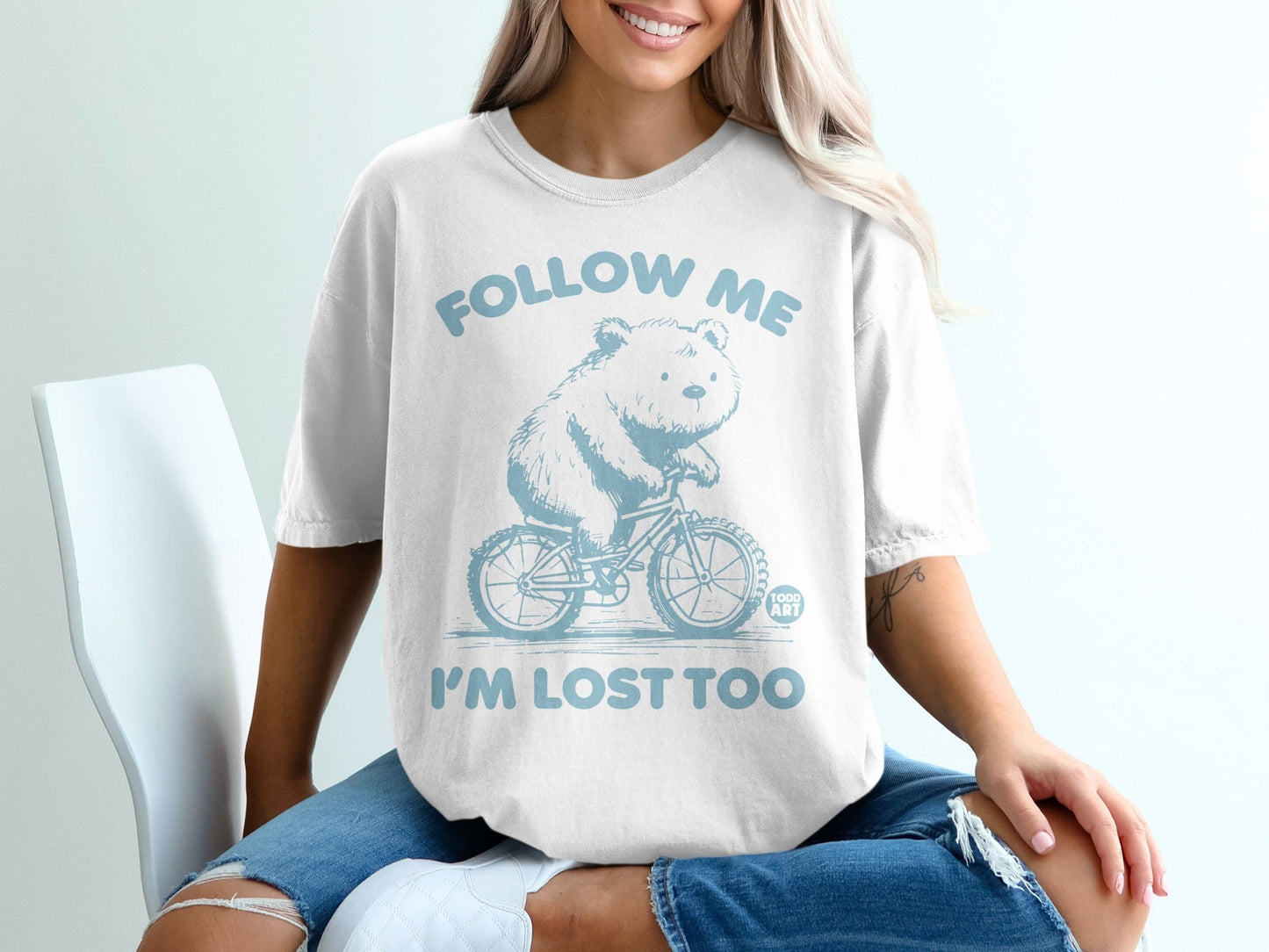 Follow Me I'm Lost Too Cute Bear Bicycle T-Shirt