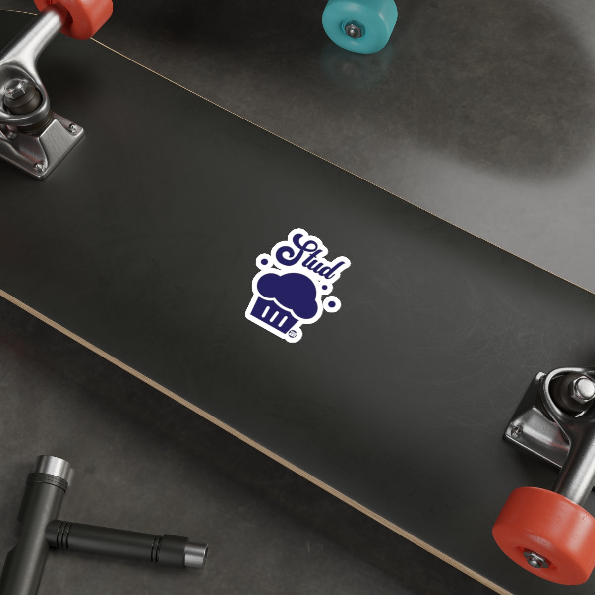 Skateboard with Unique Chef Hat Graphic Design