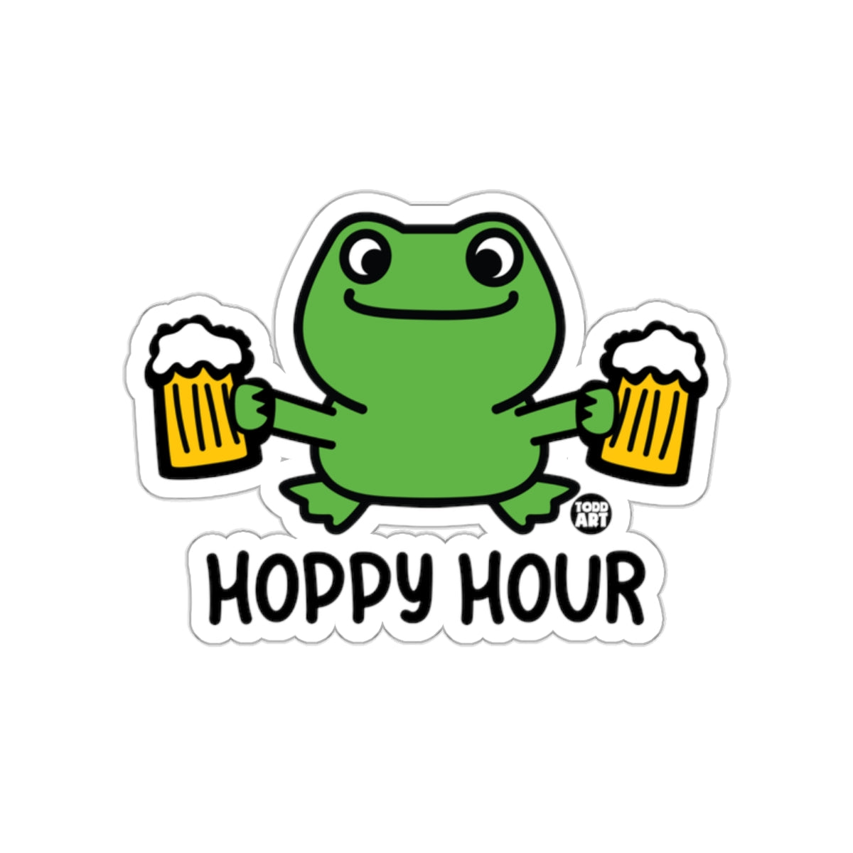 Hoppy Hour Frog Holding Beer Cute Cartoon Sticker