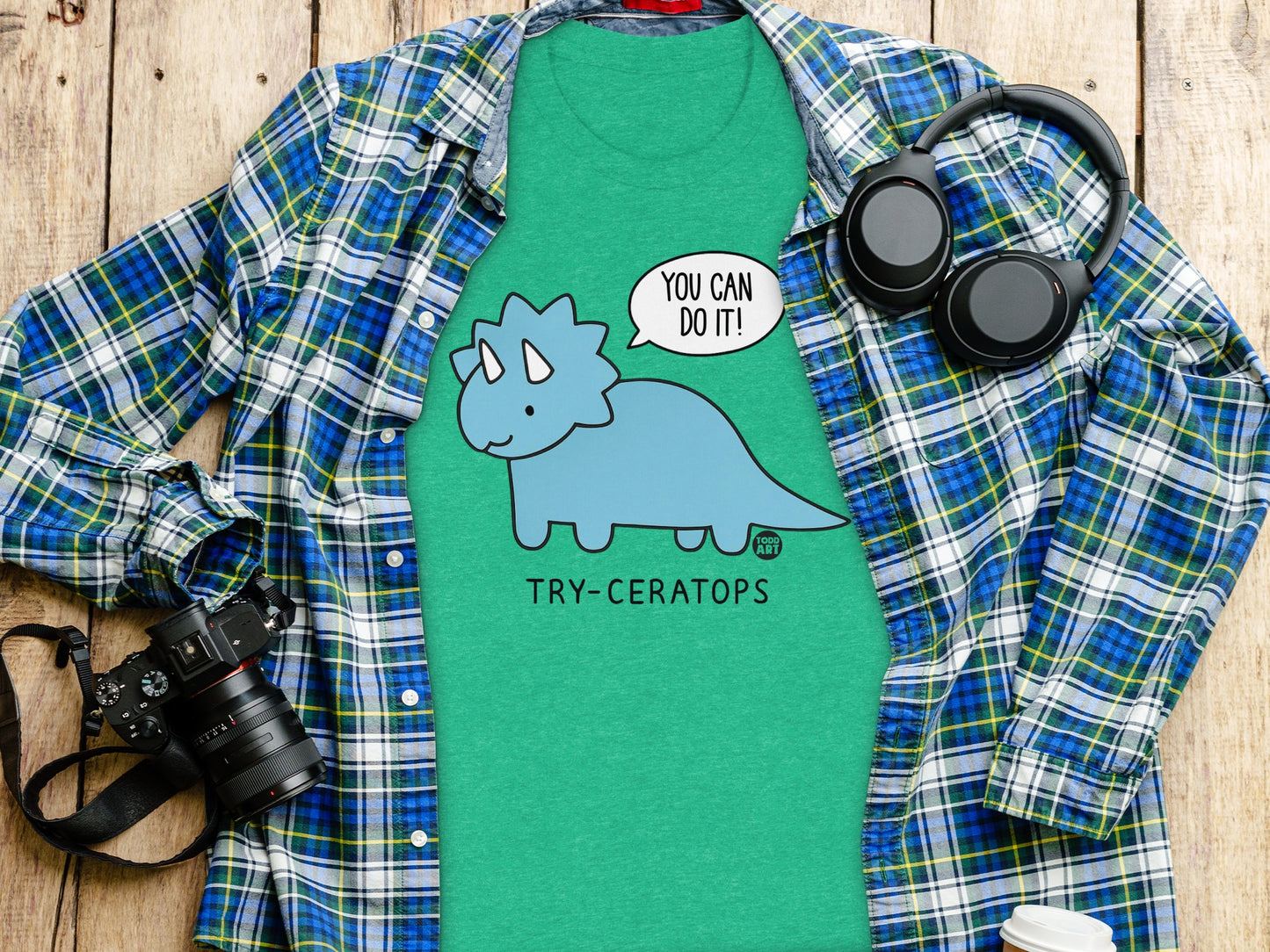 Motivational Dinosaur Graphic Fun Try-ceratops Shirt product