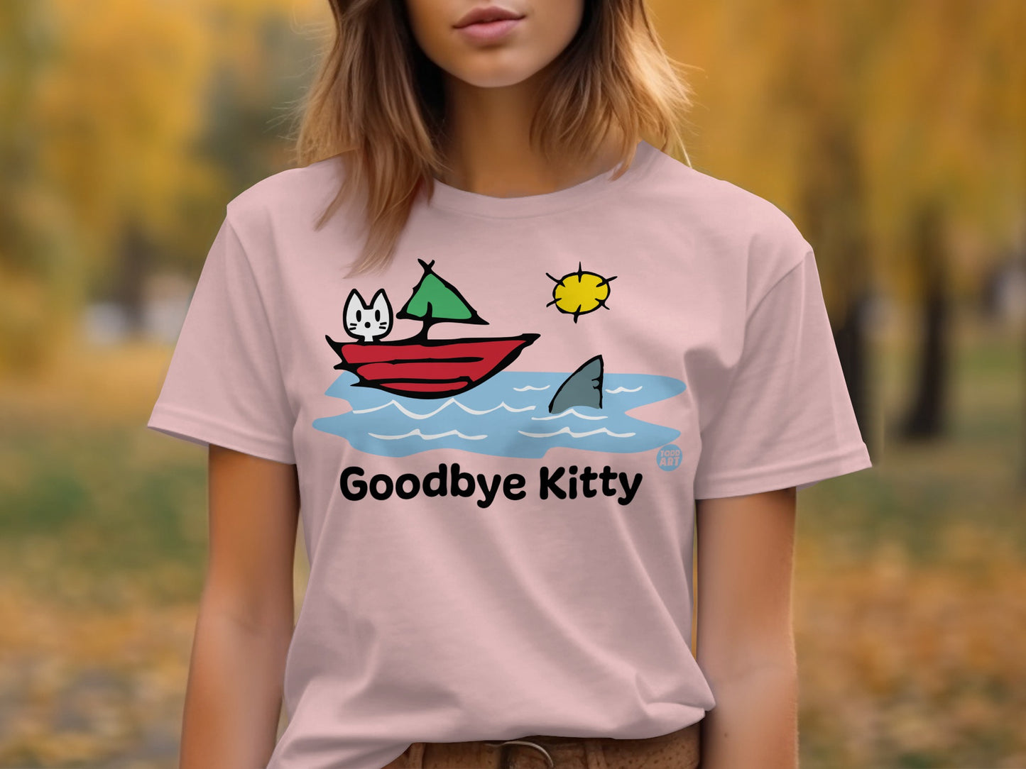Goodbye Kitty Graphic Tee with Shark and Boat Scene