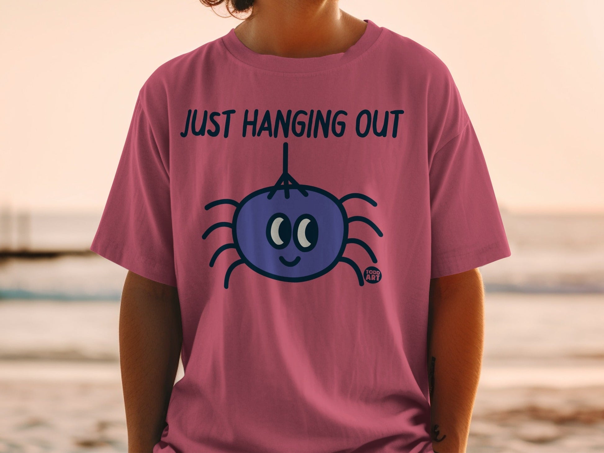 Just Hanging Out Cute Spider Design T-Shirt