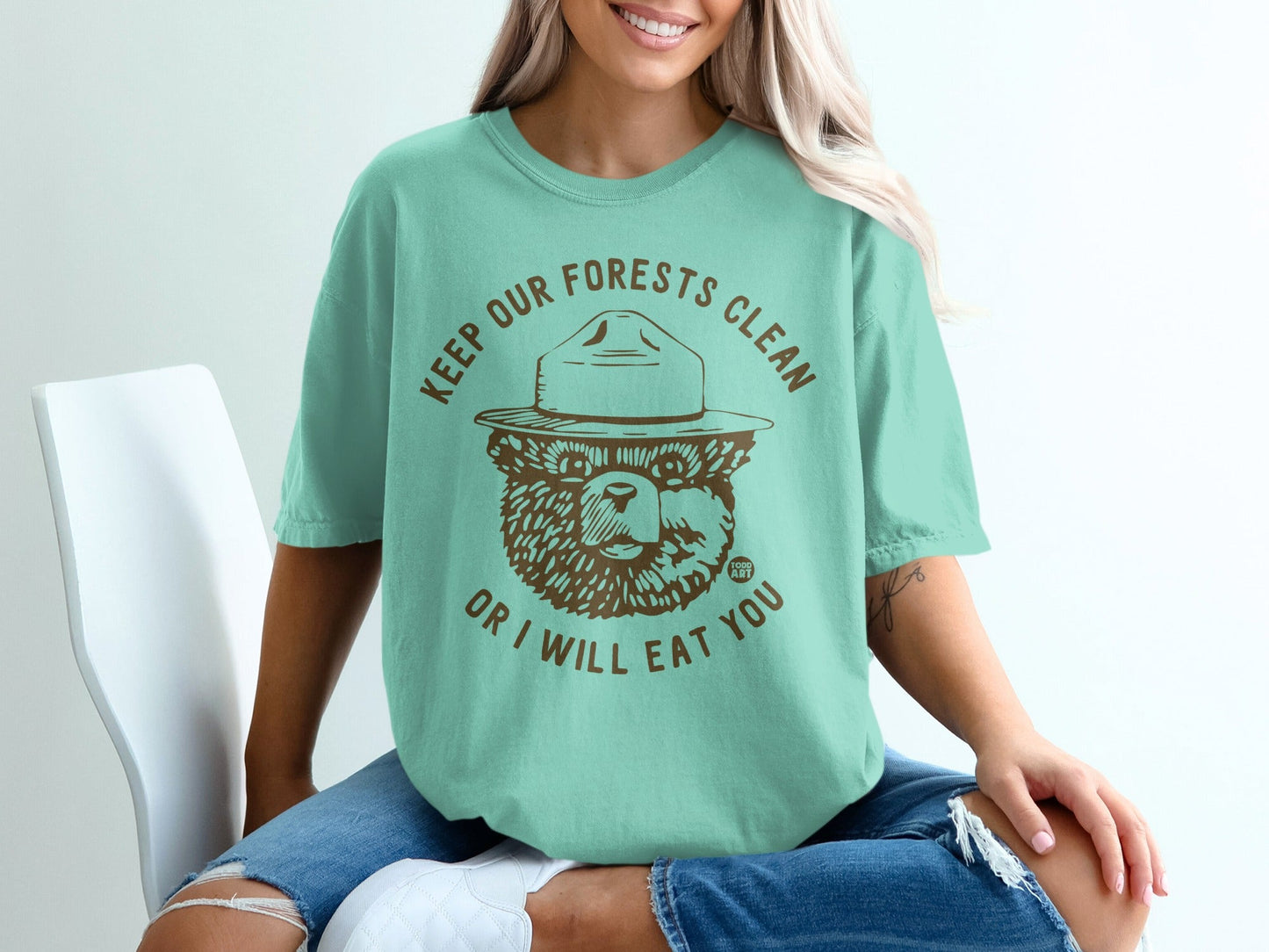 Smokey Bear graphic t-shirt with "Keep Our Forests Clean Or I Will Eat You".