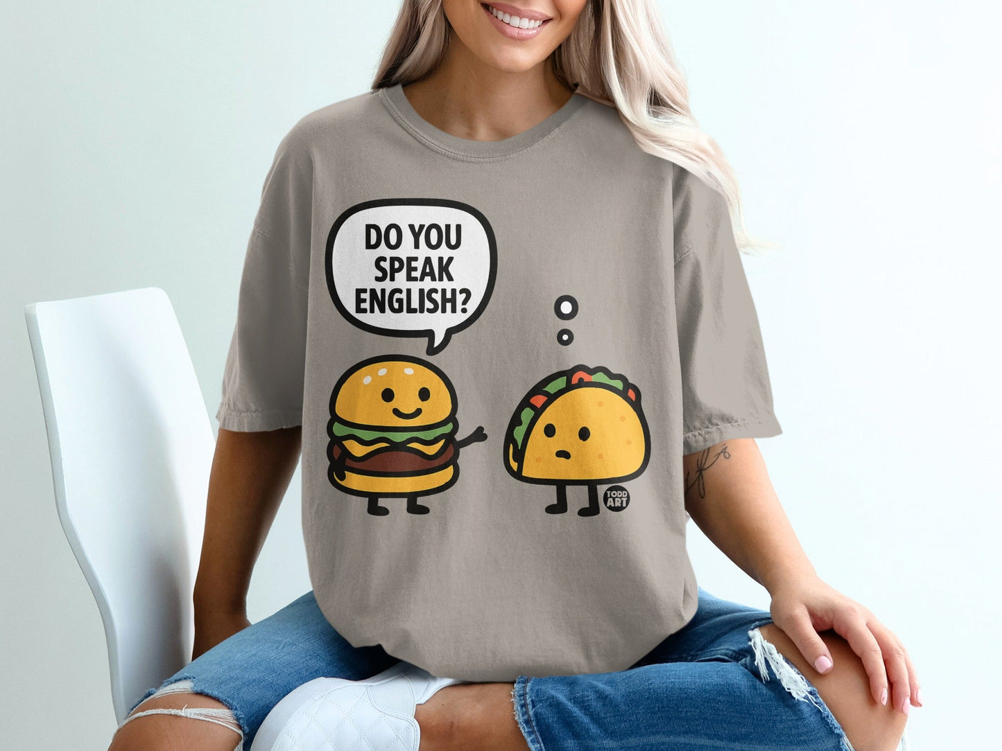 Do You Speak English Hamburger and Taco Graphic Shirt