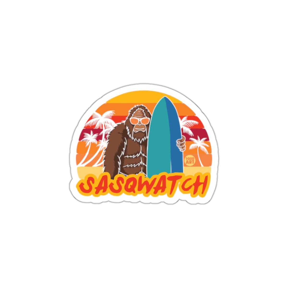 SASQWATCH Surfing Bigfoot Colorful Retro Sticker
