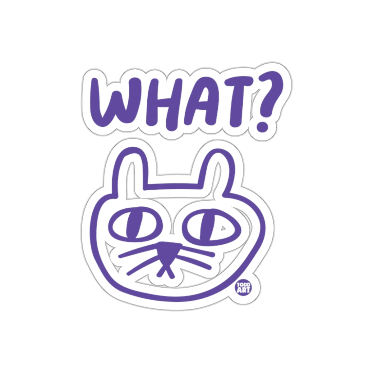 Purple Cat What? Sticker with Quirky Expression