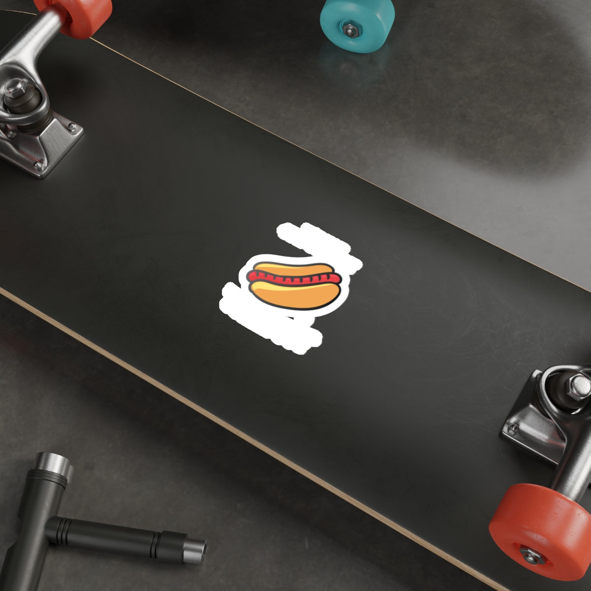Hotdog Cartoon Sticker on Skateboard Deck Product