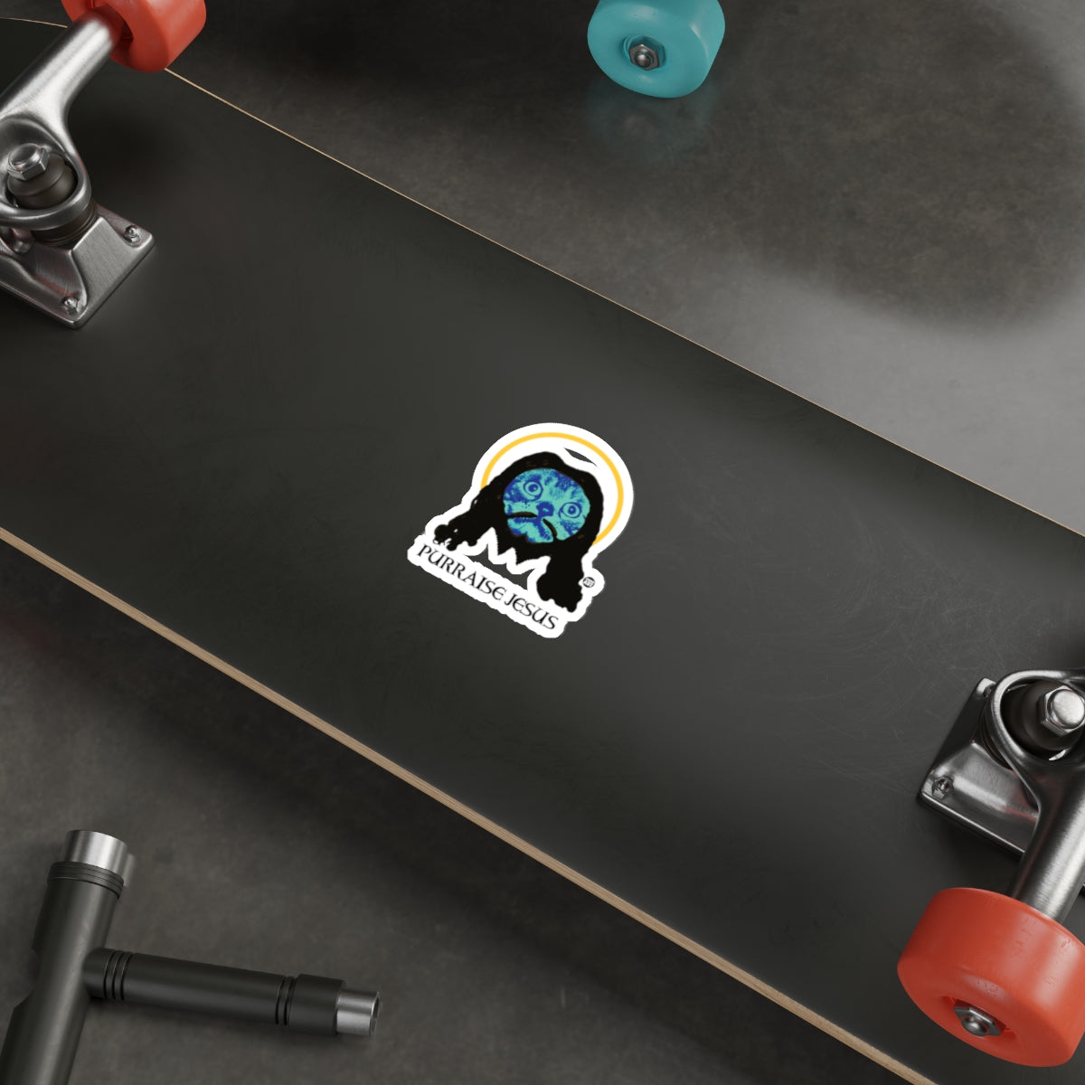 Funny Blue Blob Sticker on Skateboard Fun Product