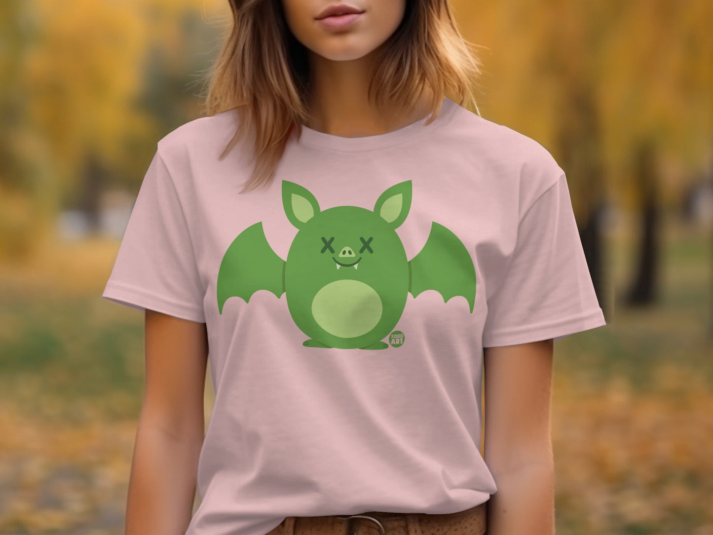 Cute Green Bat Graphic with Pink Background T-shirt