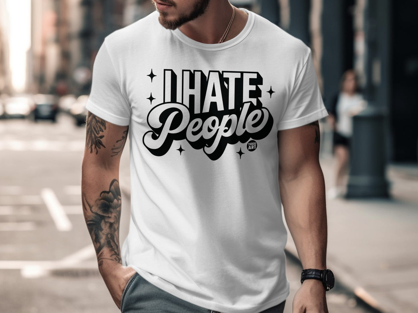I Hate People Todd Art White Graphic T-shirt
