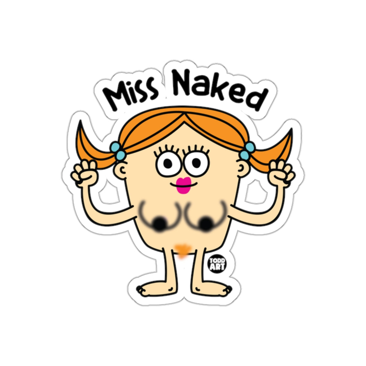 Funny Cartoon Miss Naked Sticker for Humor Lovers