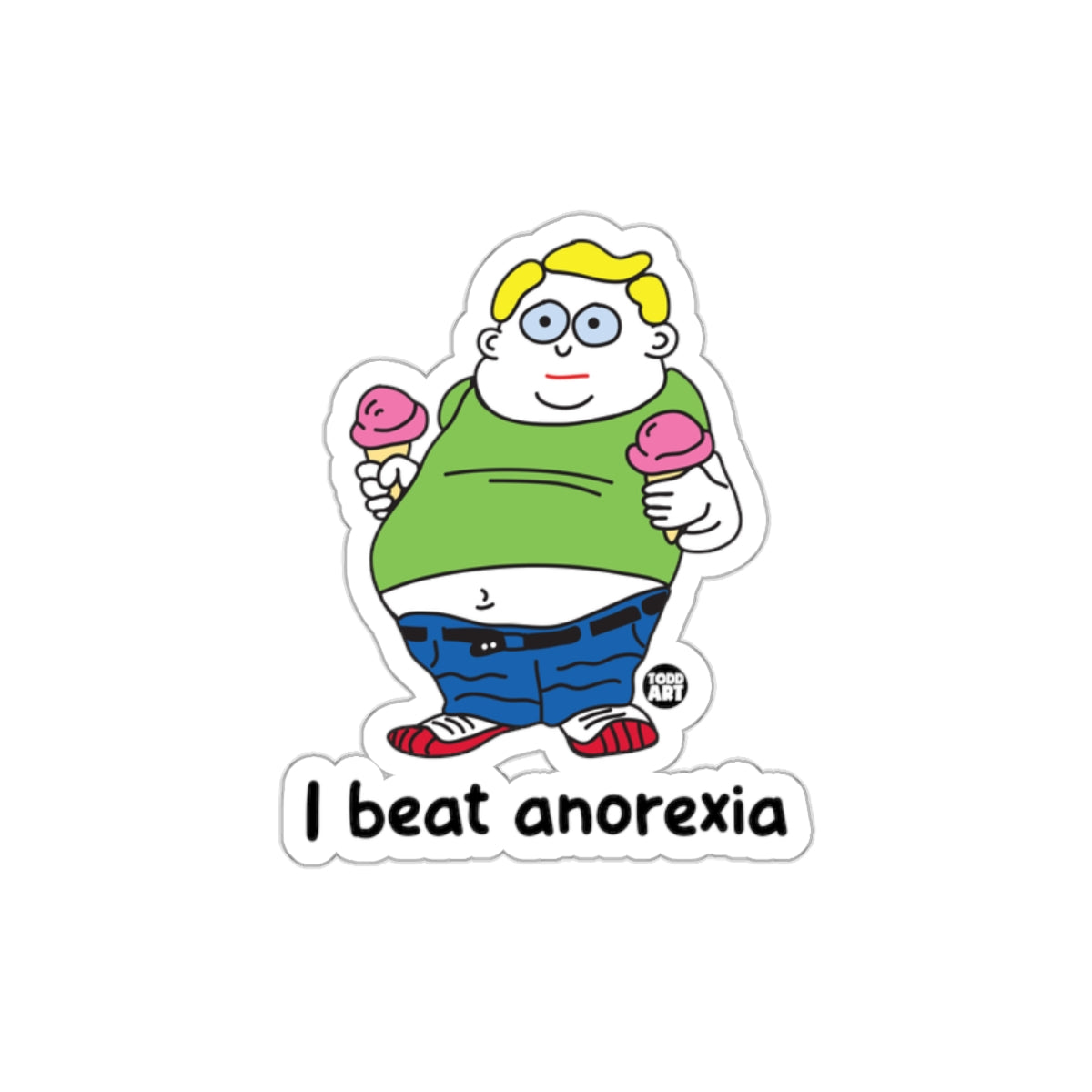 I Beat Anorexia Funny Cartoon Sticker