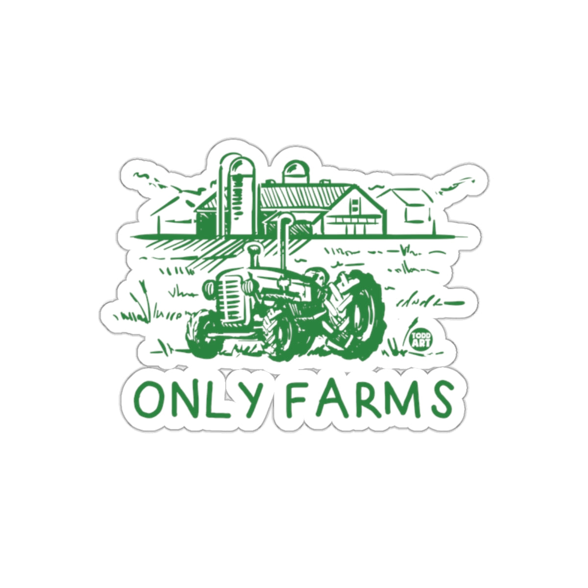 Only Farms Tractor and Barn Scene Sticker Drawing