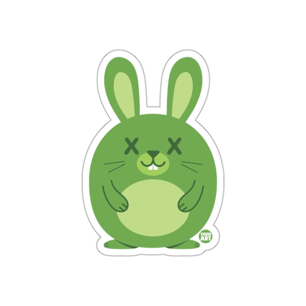 Chubby Green Bunny with X Eyes Adorable Sticker