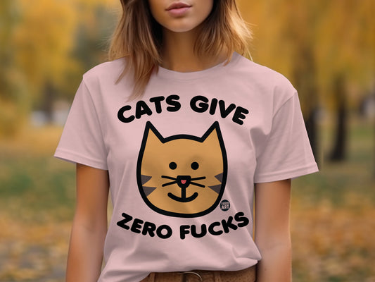 Cats Give Zero Fucks T-shirt with Adorable Cat Face