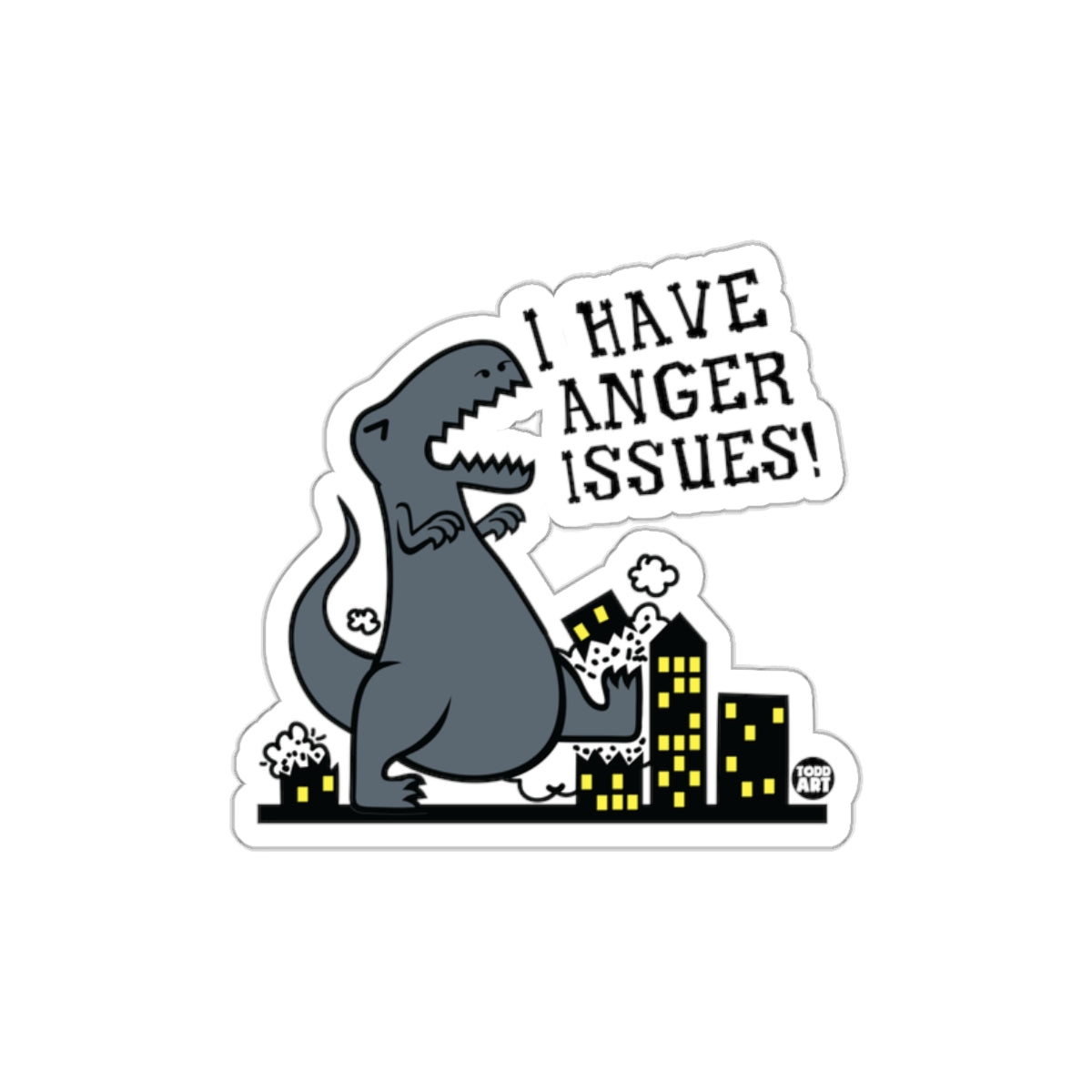 Angry Dinosaur Crushing Buildings Sticker