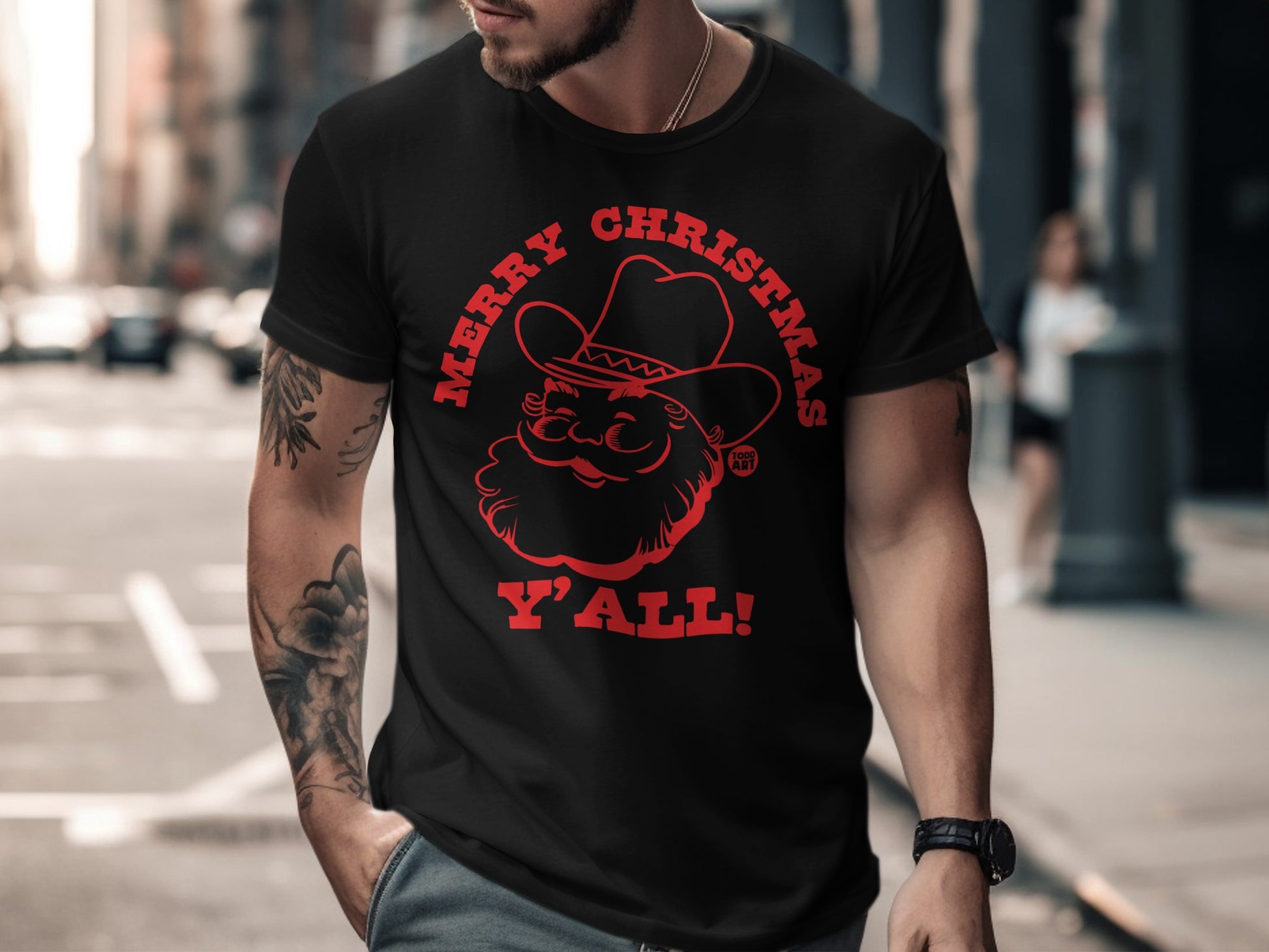 Merry Christmas Y'all Cowboy Santa Graphic Tee product