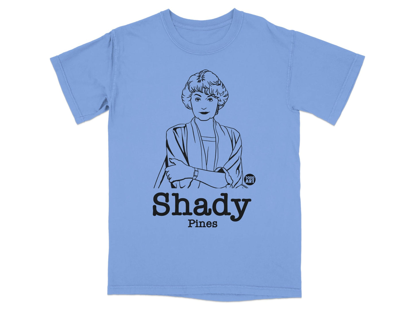 Light blue t-shirt featuring a black line drawing of Sophia Petrillo from Golden Girls.