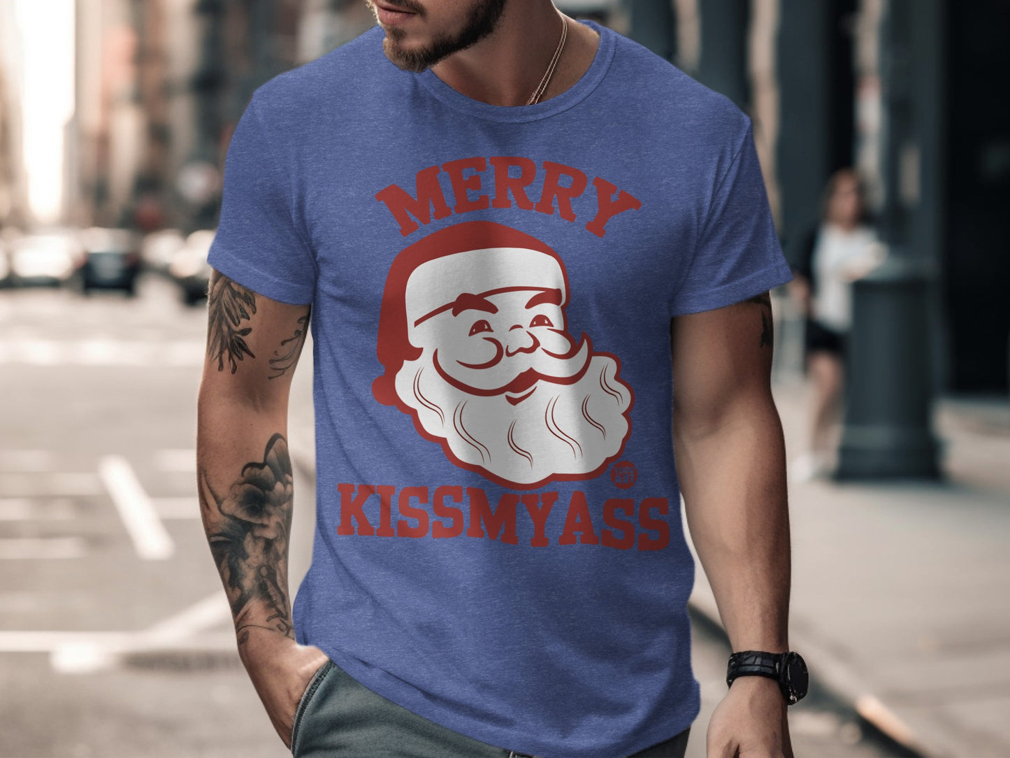 Merry Kissmyass Santa Claus Funny Graphic T-shirt